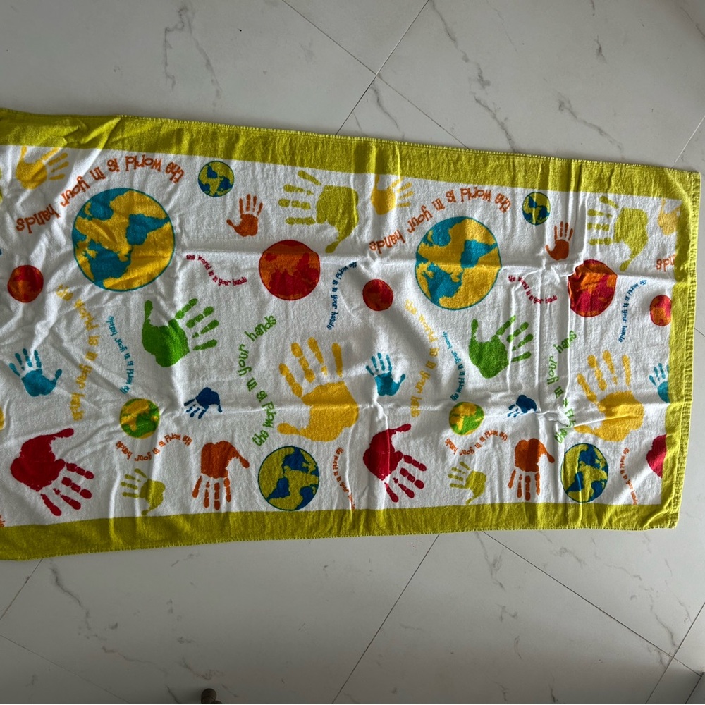 Colorful Handprint and Globe Towel